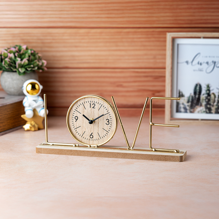Wooden Metal Letter Clock - Love (Gold)