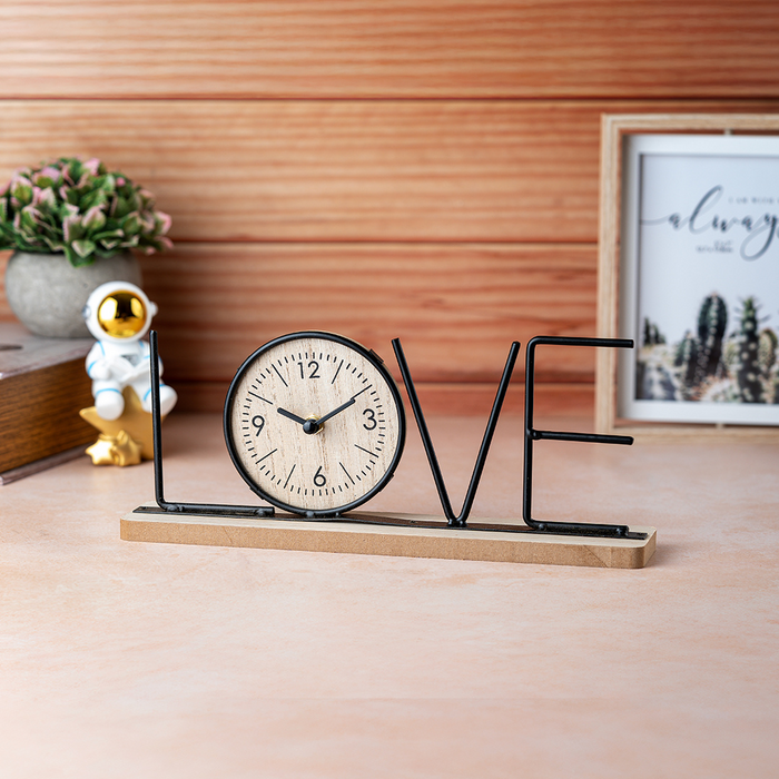 Wooden Metal Letter Clock - Love (Black)