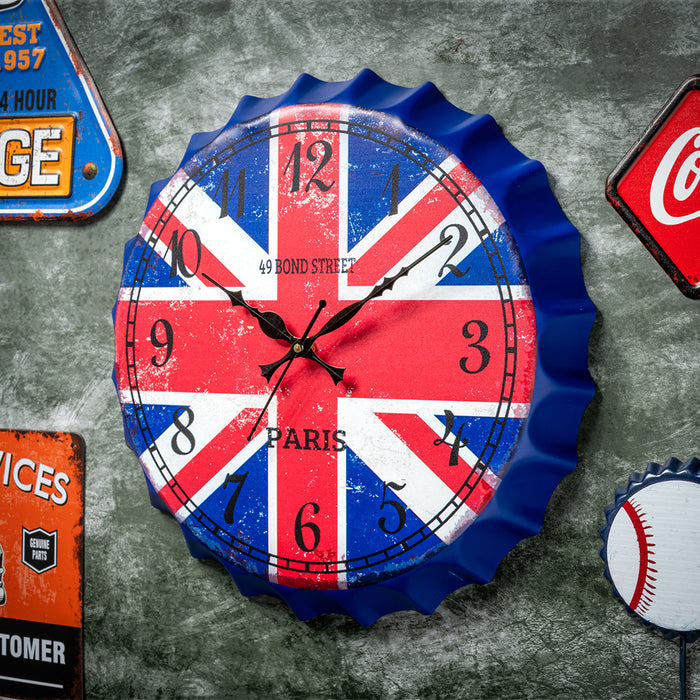 Bottle Caps wall Clock - British Flag (14"x14")