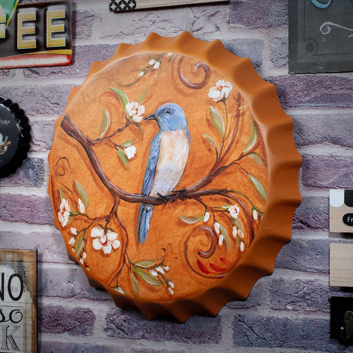 Bottle Caps wall decor sign - Yellow Themed Bird (14"x14")