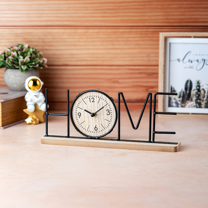 Wooden Metal Letter Clock - Home (Black)