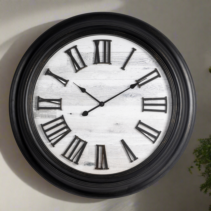 Fiber Clock - Roman Big wooden design - Black (30"dia)
