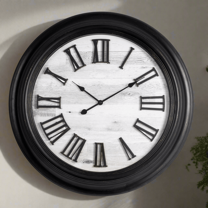 Fiber Clock - Roman Big wooden design - Black (30"dia) - eazy wagon