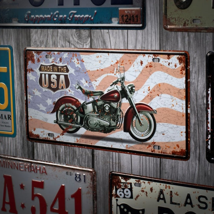 Number Plates wall sign - Made in the USA Motorcycle - eazy wagon