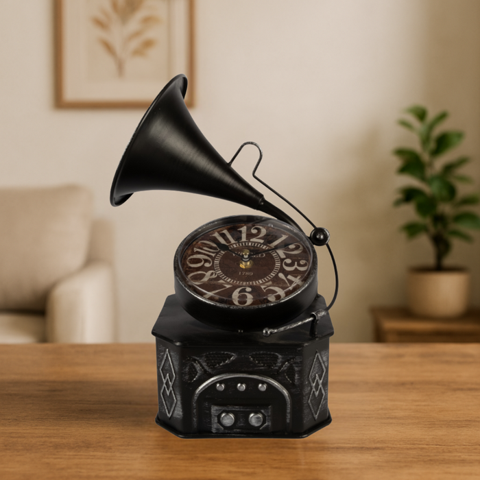 Model Clock - Retro Gramophone Clock black