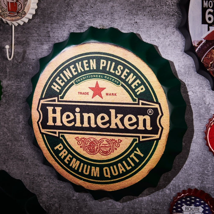 Bottle Caps wall sign - Heineken Premium Beer (14"x14") - eazy wagon