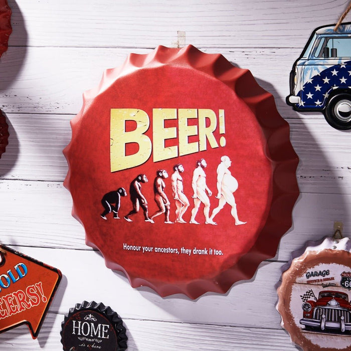 Bottle Caps wall sign - Beer Evolution (14"x14") - eazy wagon