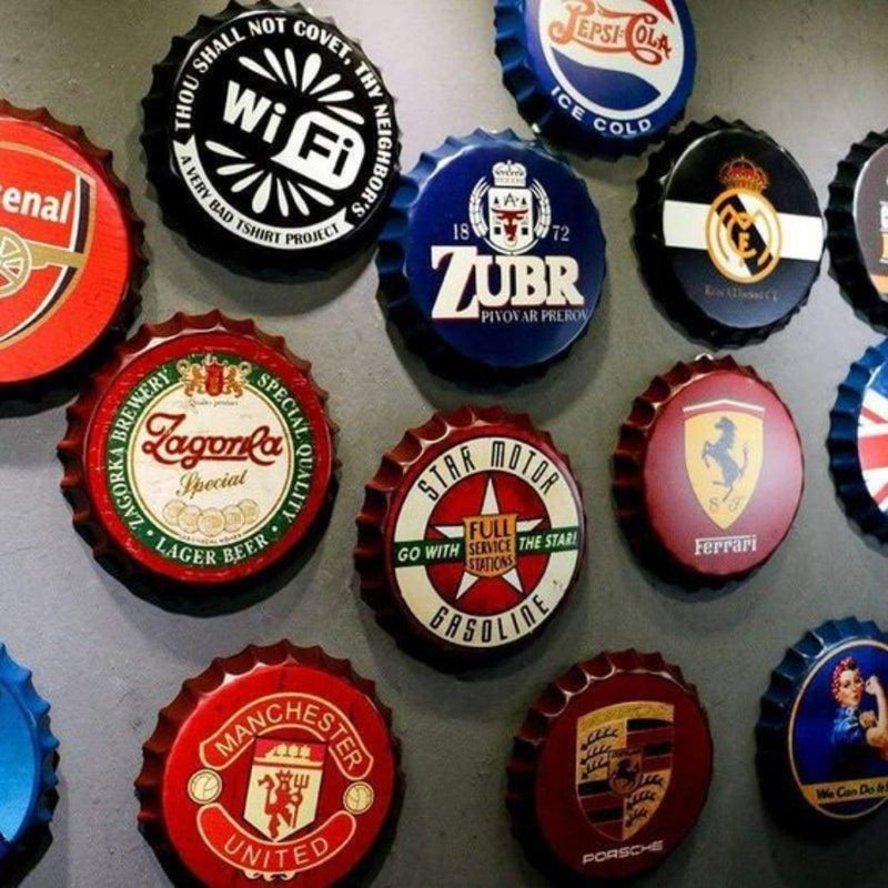 Bottle Caps wall sign - Beer Evolution (14"x14") - eazy wagon
