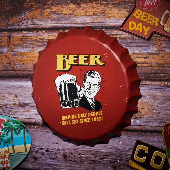Bottle Caps wall decor sign - Beer helping (14"x14")