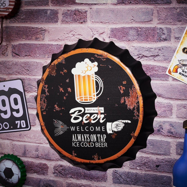 Bottle Caps wall decor sign - Best in town Beer  (14"x14")