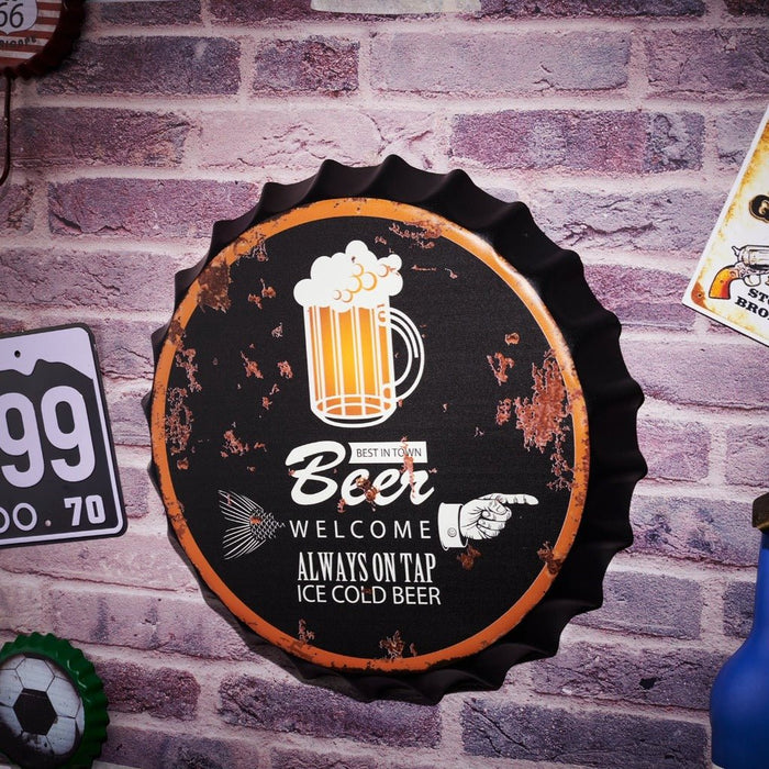 Bottle Caps wall decor sign - Best in town Beer (14"x14")