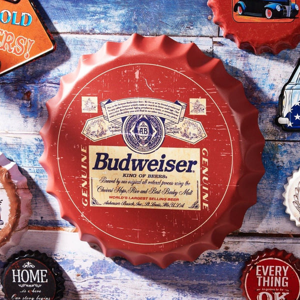 Bottle Caps wall sign - Budweiser (14"x14") - eazy wagon