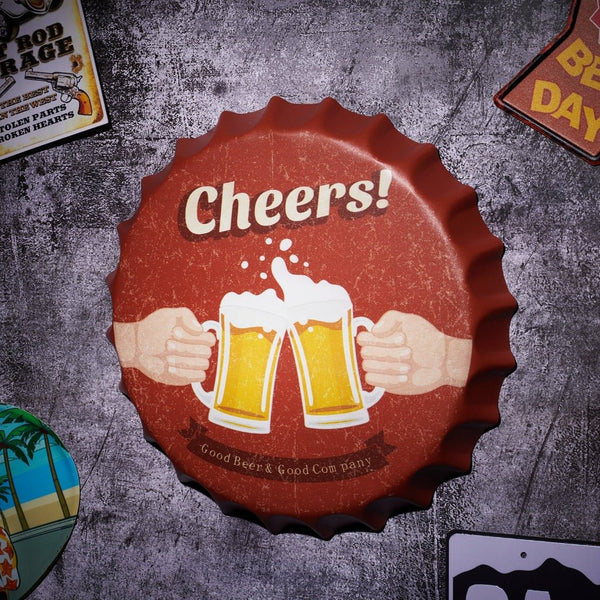 Bottle Caps wall decor sign - Cheers (14"x14")