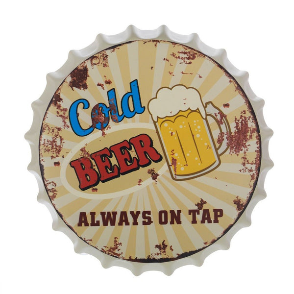 Bottle Caps wall decor sign - Cold Beer on Tap (14"x14")