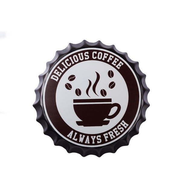 Bottle Caps wall decor sign - Delicious Coffee (14"x14")