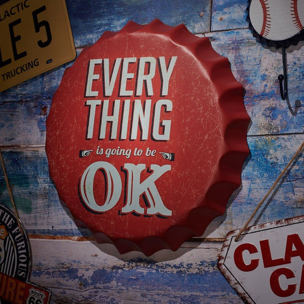Bottle Caps wall decor sign - Everything Is Going To Be Ok (14"x14")