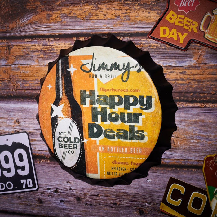 Bottle Caps wall decor sign -Happy Hour deals (14"x14")