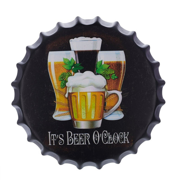 Bottle Caps wall decor sign - Its Beer O Clock  (14"x14")