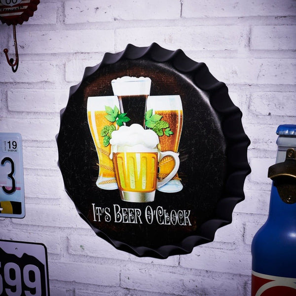 Bottle Caps wall decor sign - Its Beer O Clock  (14"x14")