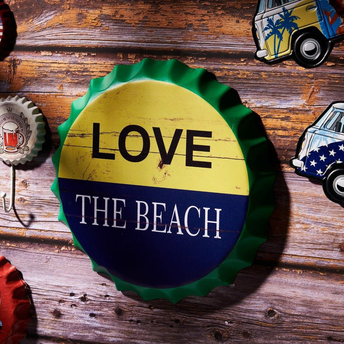 Bottle Caps wall sign - Love the Beach (14"x14") - eazy wagon