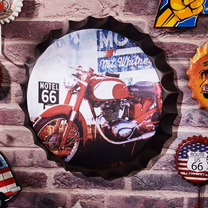 Bottle Caps wall sign - Harley Red Motel 66 (14"x14") - eazy wagon