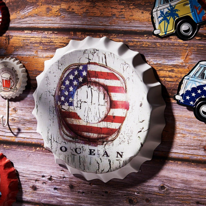 Bottle Caps wall sign - Ocean Swim Ring (14"x14") - eazy wagon