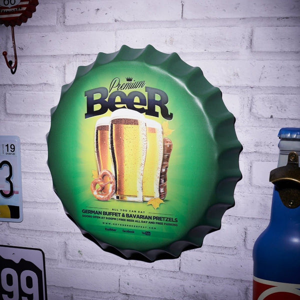 Bottle Caps wall decor sign - Premium Beer  (14"x14")