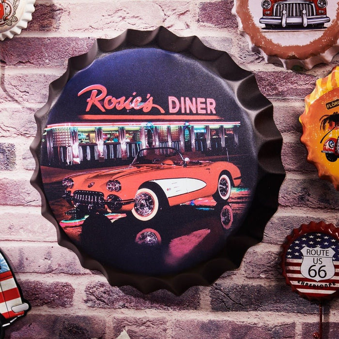 Bottle Caps wall sign - Rosie's Diner (14"x14") - eazy wagon
