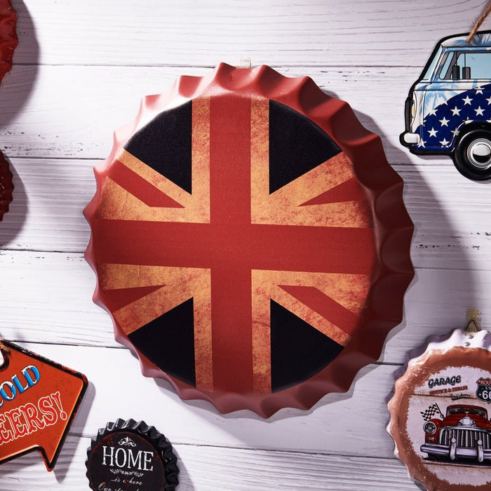 Bottle Caps wall sign - UK flag (14"x14") - eazy wagon
