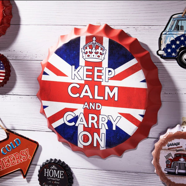 Bottle Caps wall sign - UK flag Quotes (14"x14") - eazy wagon