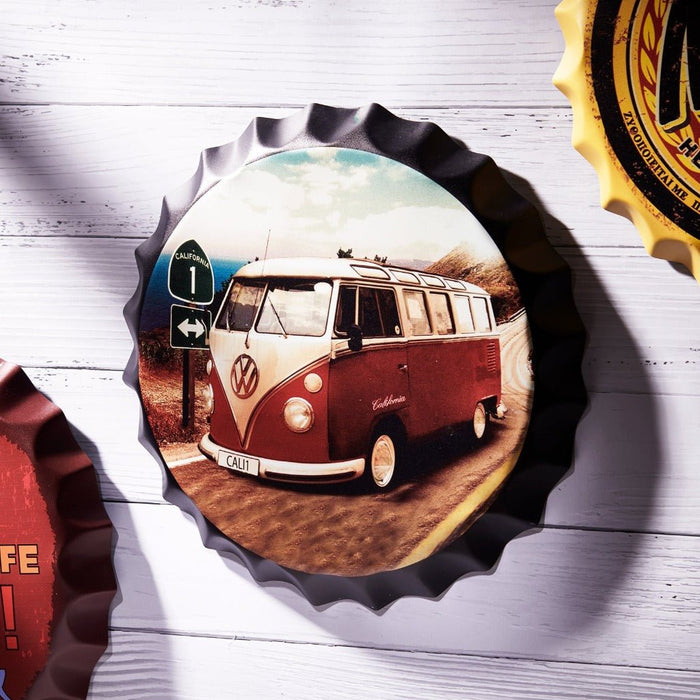Bottle Caps wall sign - Volkswagen Bus (14"x14") - eazy wagon