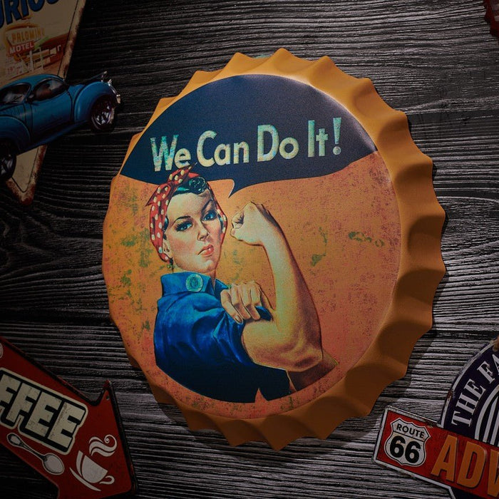 Bottle Caps wall decor sign - We Can Do It (14"x14")