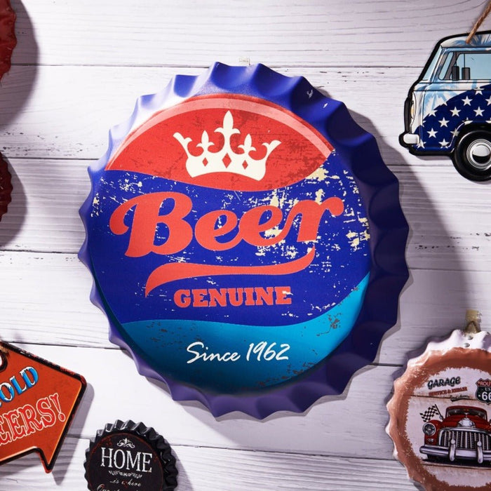 Bottle Caps wall sign - Beer Genuine (14"x14") - eazy wagon