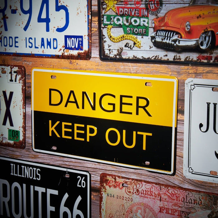 Number Plates wall sign - Danger Keep Out Yellow