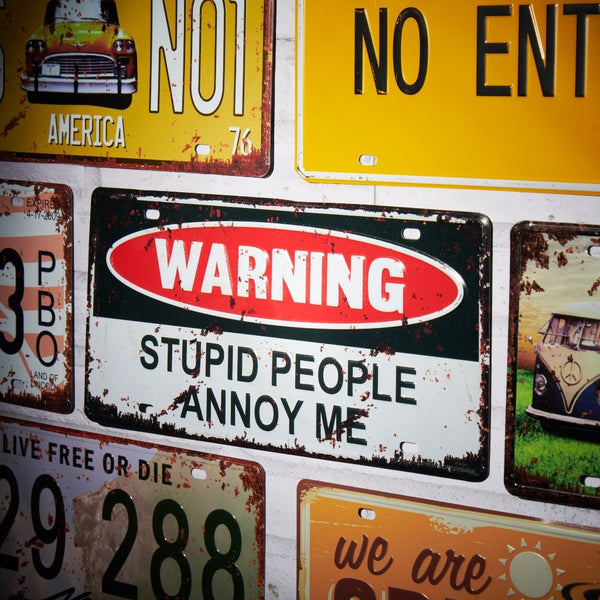 Number Plates wall sign - Warning stupid People Annoy Me