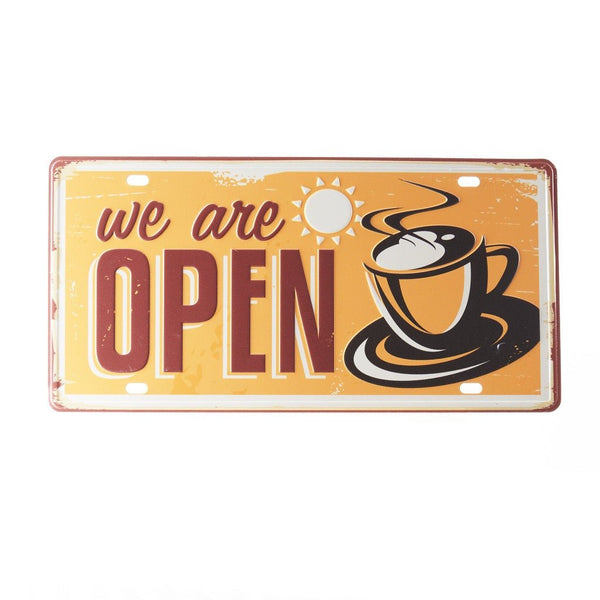 Number Plates wall sign - We are open Coffee