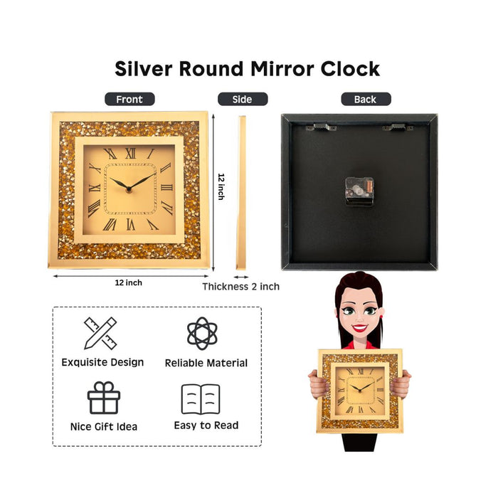 Mirror Dimond Clocks - Gold