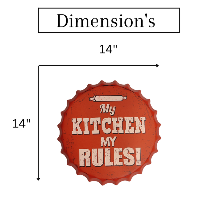 Bottle Caps wall decor sign - My Kitchen My Rules (14"x14")