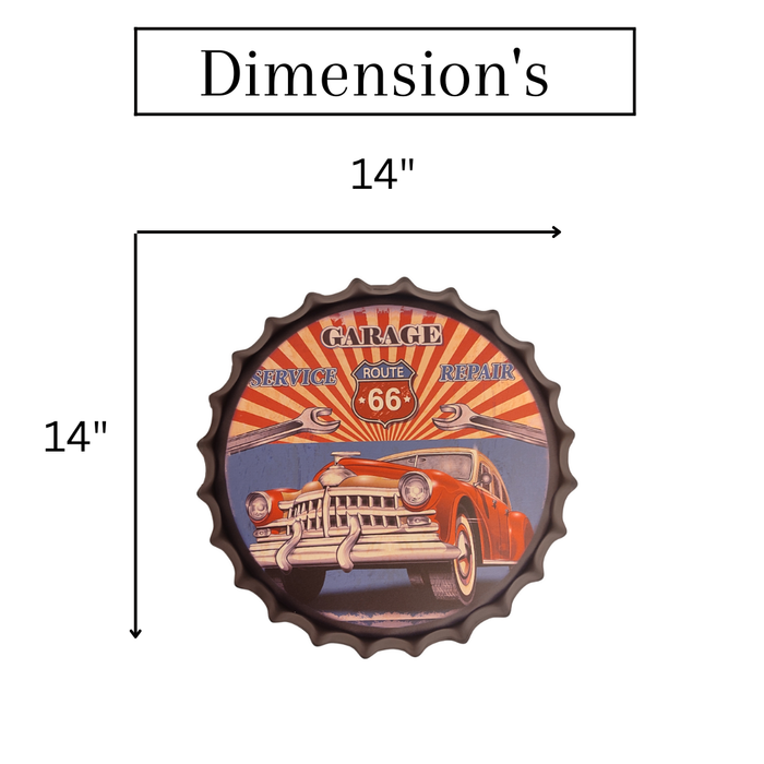 Bottle Caps wall decor sign - Garage Route 66 (14"x14")