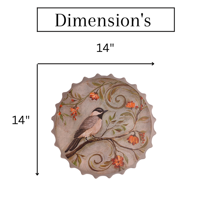 Bottle Caps wall decor sign - Grey Themed Bird (14"x14")