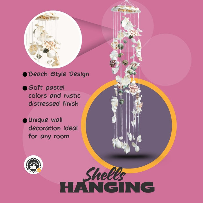 Seashells wall Hanging - White color 2.7ft
