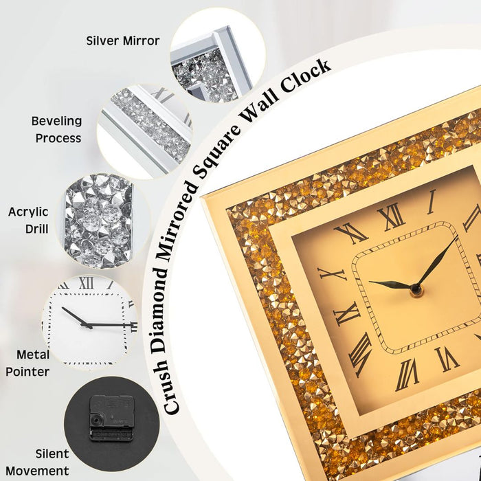 Mirror Dimond Clocks - Gold
