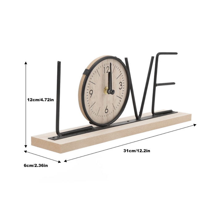 Wooden Metal Letter Clock - Love (Black)