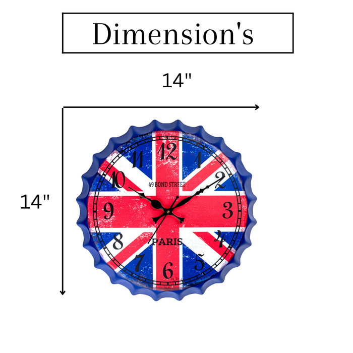 Bottle Caps wall Clock - British Flag (14"x14")