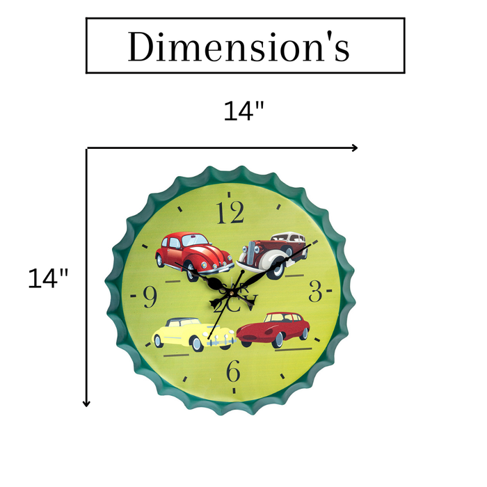 Bottle Caps wall Clock - Cars (14"x14")