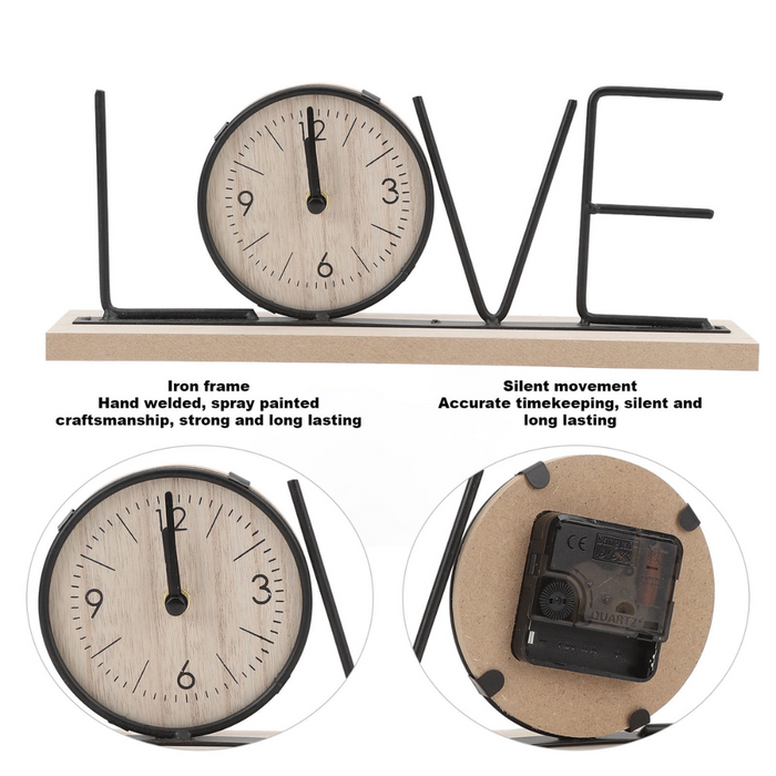 Wooden Metal Letter Clock - Love (Black)