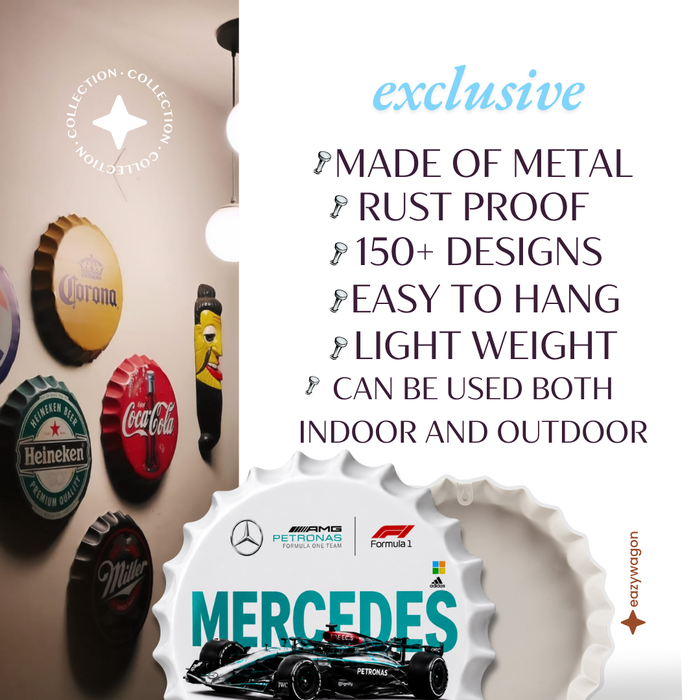 Bottle Caps wall decor sign - Mercedes Petronas