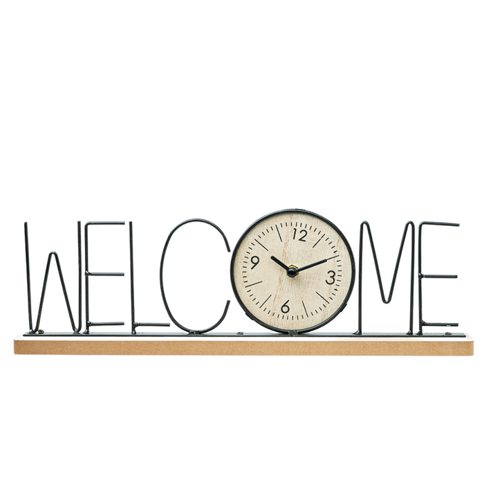 Wooden Metal Letter Clock - Welcome (Black)