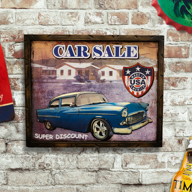 Retro Wall Frame - Blue Chevy Bel Air 1957