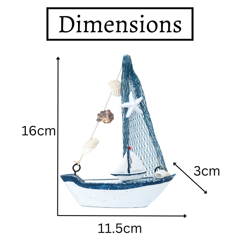 Mini Wooden Sailboat Model Decoration - Small Size Dark Blue